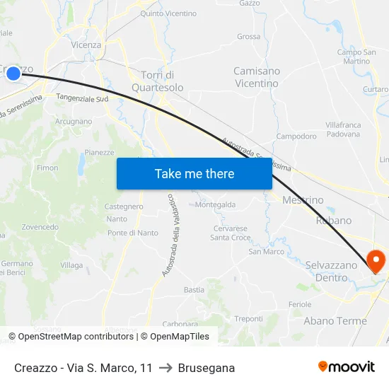 Creazzo - Via S. Marco, 11 to Brusegana map