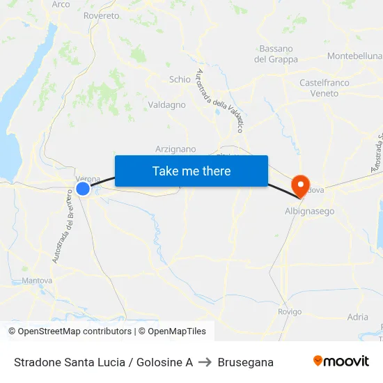 Santa Lucia Road / Golosine A to Brusegana map