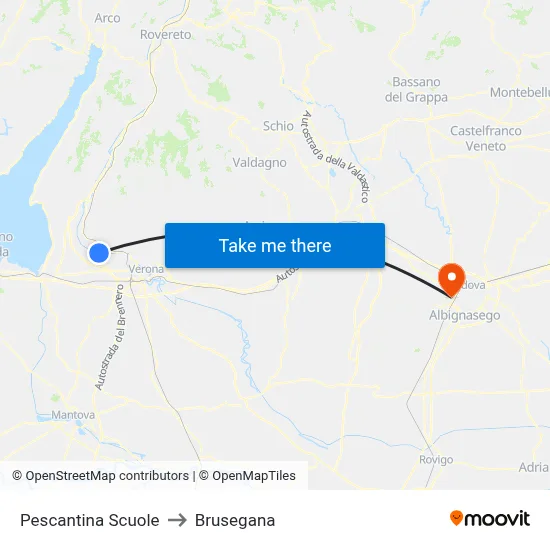 Pescantina Schools to Brusegana map