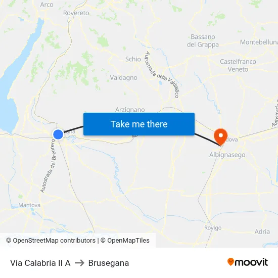 Via Calabria II A to Brusegana map