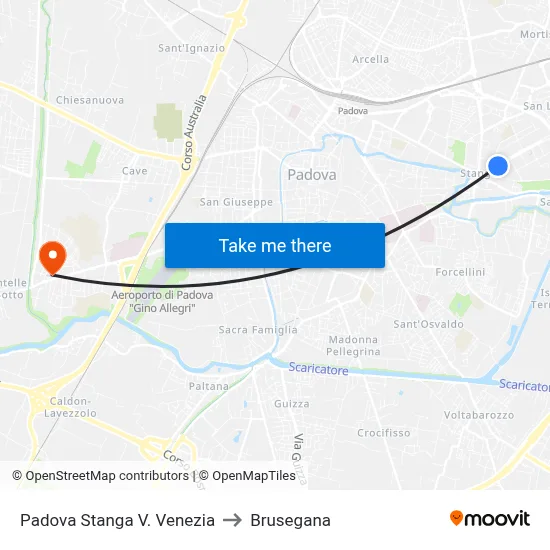 Padova Stanga Venice Road to Brusegana map