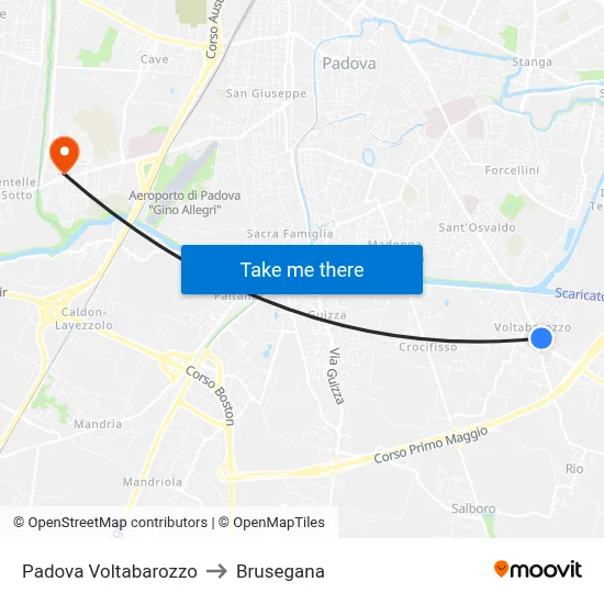 Padova Voltabarozzo to Brusegana map