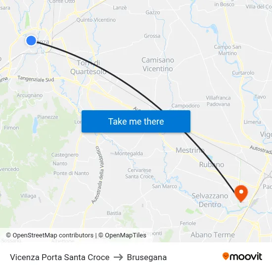 Vicenza Santa Croce Gate to Brusegana map