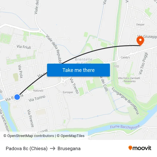 Padua 8c (Church) to Brusegana map