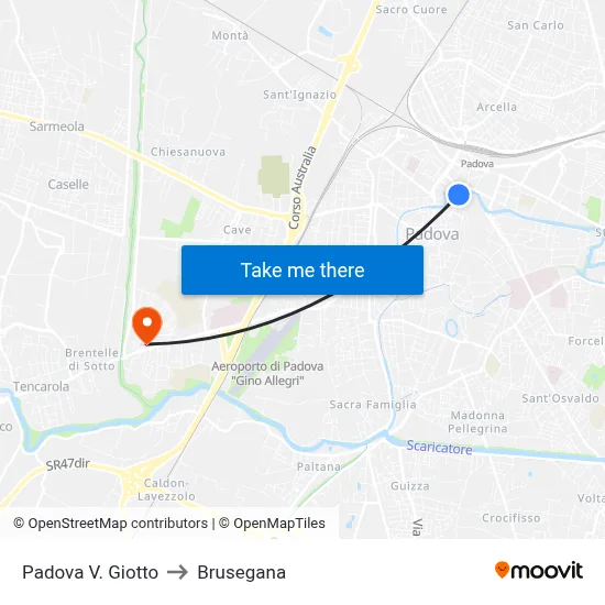 Padova Via Giotto to Brusegana map