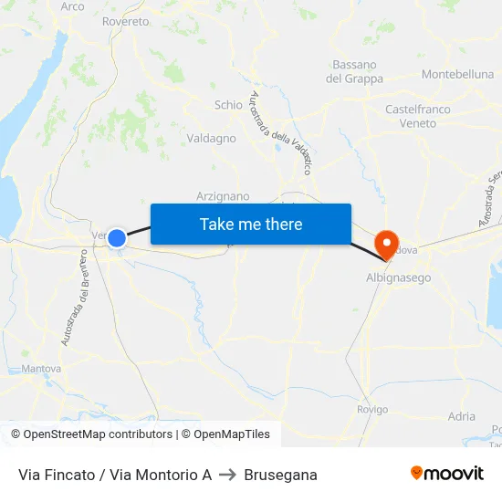 Fincato Street / Montorio Street A to Brusegana map