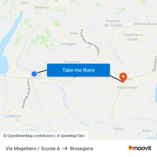 Via Magellano / School A to Brusegana map