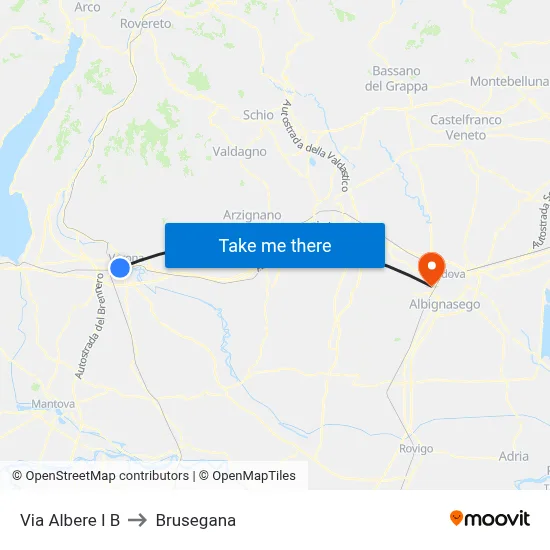 Via Albere I B to Brusegana map
