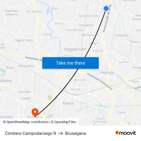 Campodarsego Cemetery to Brusegana map
