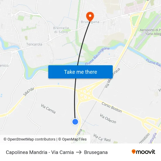Mandria Terminal - Via Carnia to Brusegana map