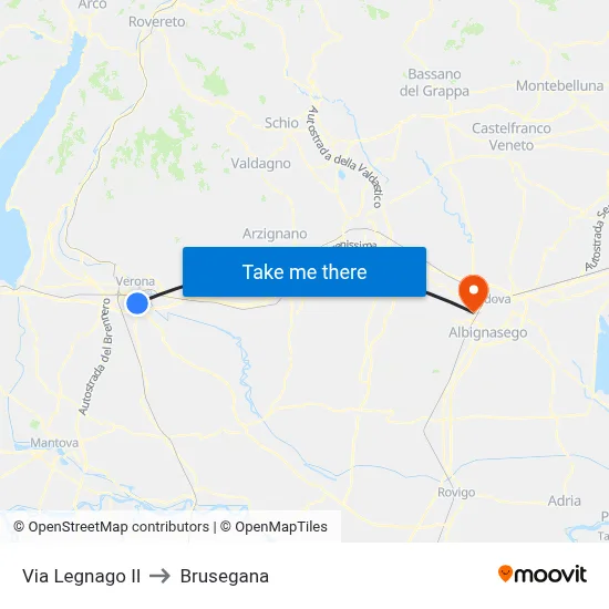 Legnago Street II to Brusegana map