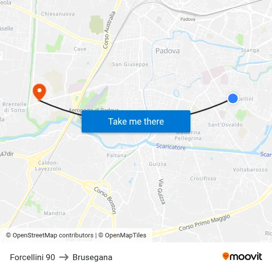 Forcellini 90 to Brusegana map