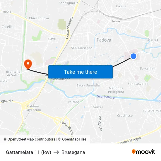 Gattamelata 11 (Iov) to Brusegana map