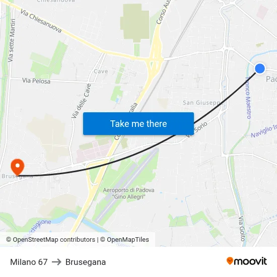 Milano 67 to Brusegana map