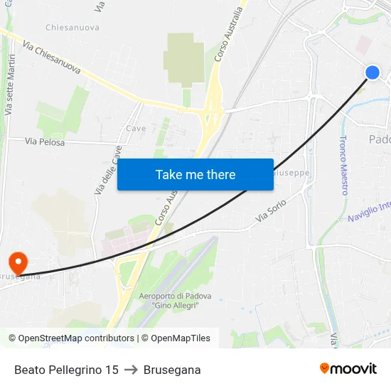 Beato Pellegrino 15 to Brusegana map