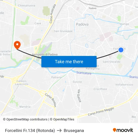 Forcellini 134 (Roundabout) to Brusegana map