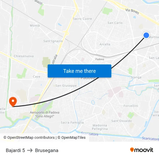 Bajardi 5 to Brusegana map