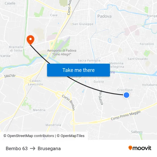 Bembo 63 to Brusegana map