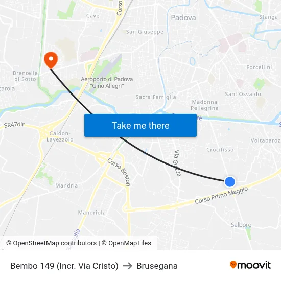 Bembo 149 (Cristo Street Junction) to Brusegana map