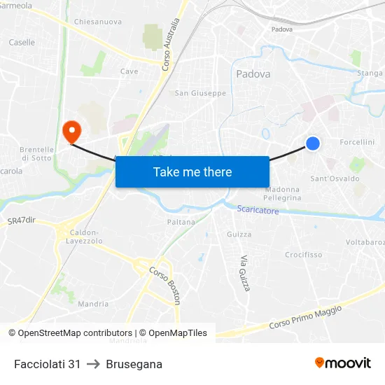 Facciolati 31 to Brusegana map