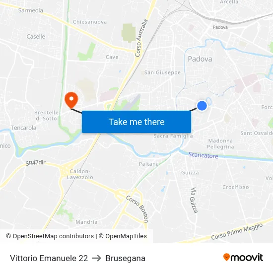 Vittorio Emanuele 22 to Brusegana map