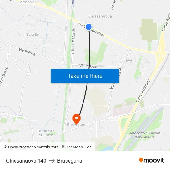 Chiesanuova 140 to Brusegana map