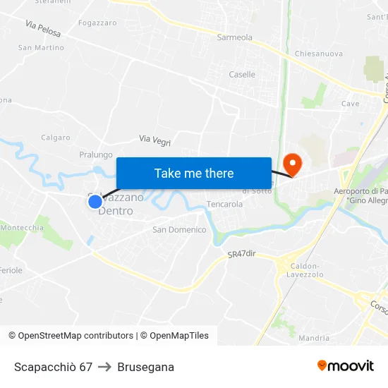 Scapacchiò 67 to Brusegana map