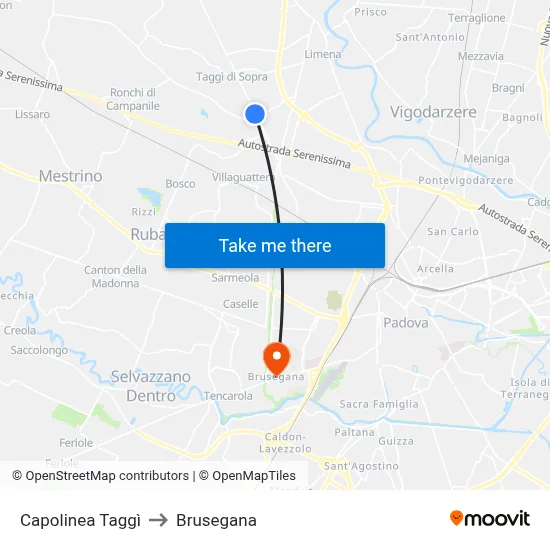Taggì Terminal to Brusegana map