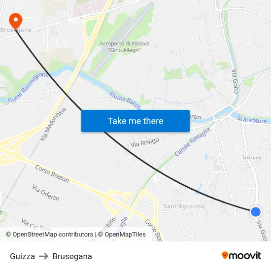 Guizza to Brusegana map