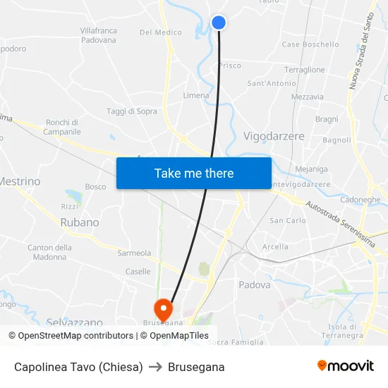 Tavo Terminal (Church) to Brusegana map
