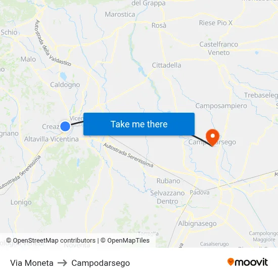 Moneta Street to Campodarsego map