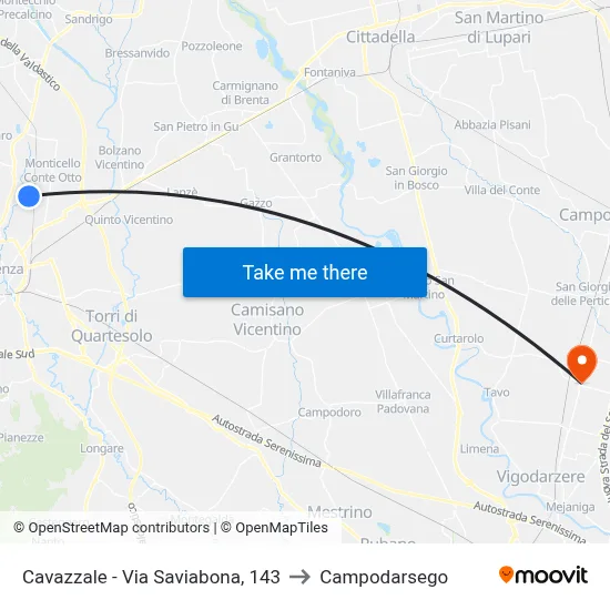 Cavazzale - Saviabona Street 143 to Campodarsego map