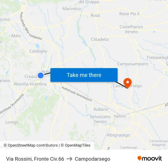 Rossini Street, Opposite 66 to Campodarsego map