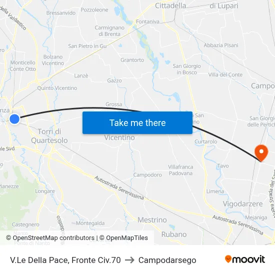 Viale Della Pace, Opposite 70 to Campodarsego map