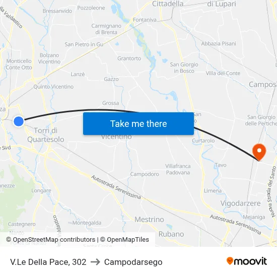 Peace Avenue 302 to Campodarsego map
