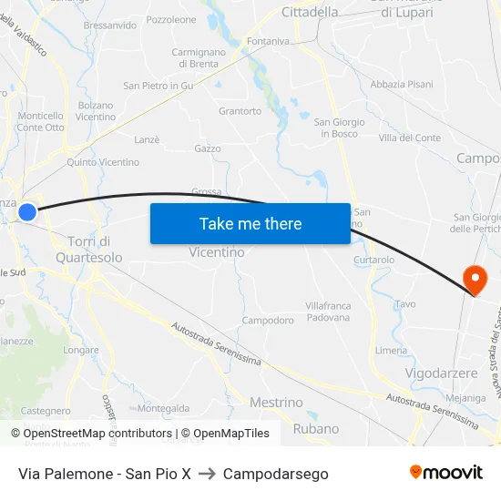 Via Palemone - San Pio X to Campodarsego map