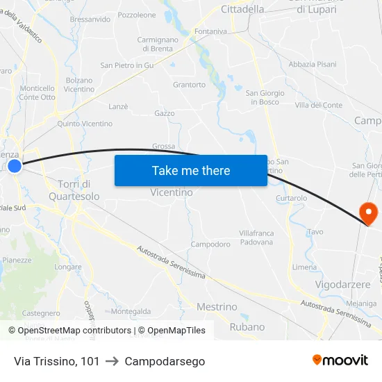 Via Trissino, 101 to Campodarsego map