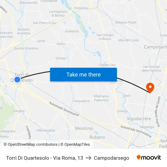 Torri Di Quartesolo - Roma Street, 13 to Campodarsego map