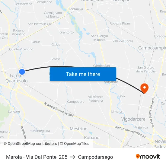 Marola - Dal Ponte Street, 205 to Campodarsego map