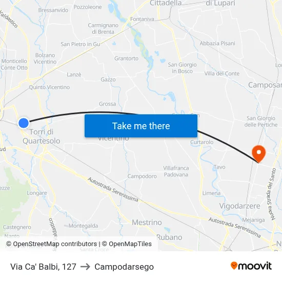 Ca' Balbi Street, 127 to Campodarsego map