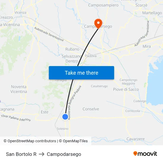 San Bortolo R to Campodarsego map