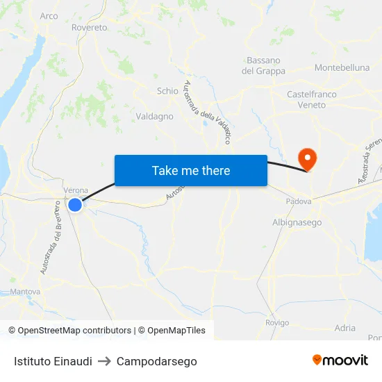 Einaudi Institute to Campodarsego map