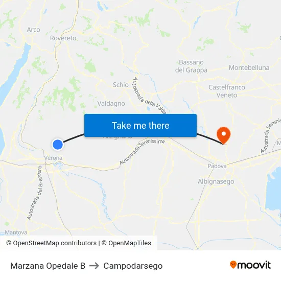 Marzana Hospital B to Campodarsego map