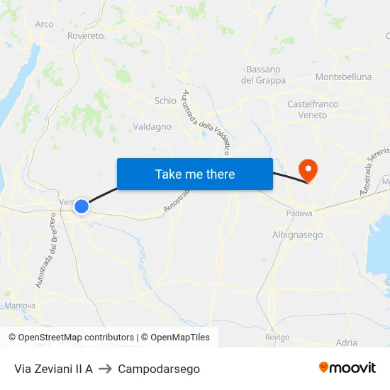 Via Zeviani II A to Campodarsego map