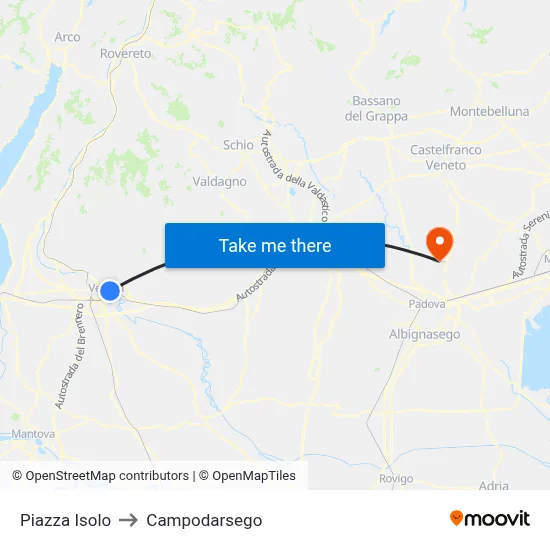 Piazza Isolo to Campodarsego map