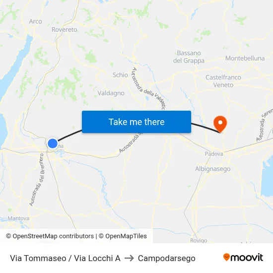 Via Tommaseo / Via Locchi A to Campodarsego map