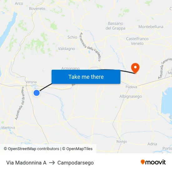 Via Madonnina A to Campodarsego map