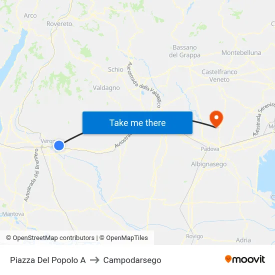 Popolo Square A to Campodarsego map