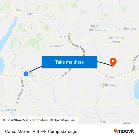 Corso Milano IV B to Campodarsego map