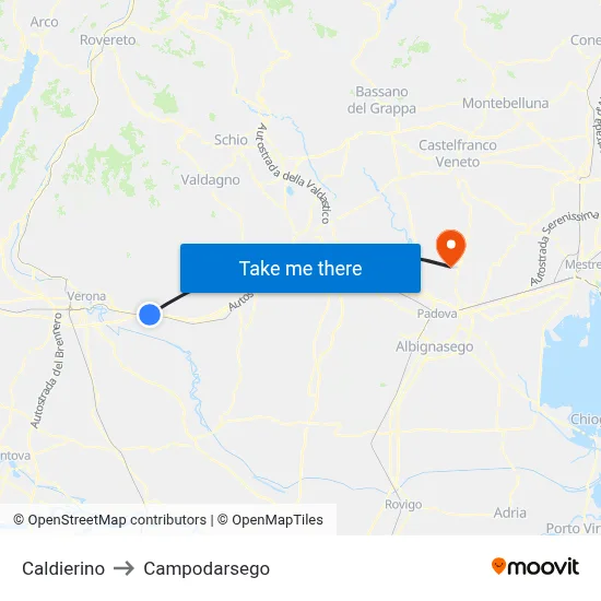 Caldierino to Campodarsego map